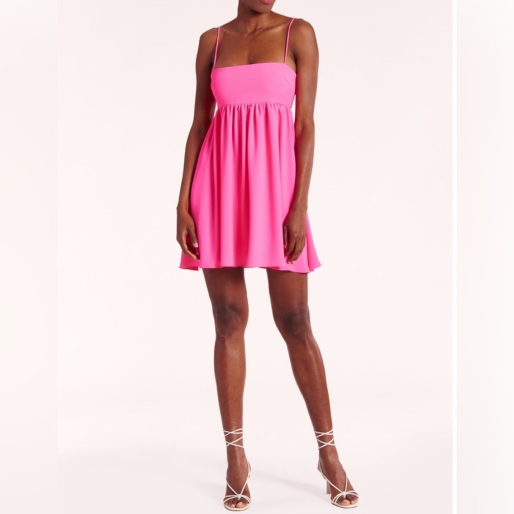 Amanda Uprichard Jojo Dress Pink Lacquer Mini Babydoll Spaghetti Strap SZ Small